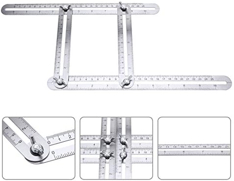Metal Multi-Angle Ruler Template Tool 10 inch for Handymen Builders Craftsmen Measuring with Adjustable 4-Sided Folding Measuring Tool