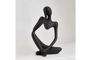 Lin's Wood The Resin Thinker Statue Modern Abstract Figure Hand Carved Craft Art for Home Office Bookshelf Desktop Crafts Gifts. (Black Left)