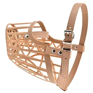 Dogista Adjustable Strap Muzzle Cum Mouth Cover Cum Basket Cage Cum Pet Safety Collar for Puppy & Dog (Size-1) Extra Small (Beige)