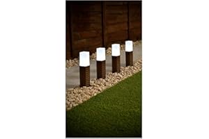 spot on dealz® 4pk Solar Garden Lights Outdoor Stake Pathway Lighting Driveway Stakes Path Lights Rattan Effect Brown Post Light Patio Border Garden Decoration White LED
