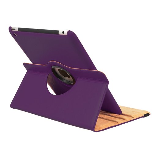 MadCase Apple iPad 4 (mit retina display) Stilisch Muster PU Leder Rotierend Smart Ständer Schutzhülle – kompatible mit iPad 2 und iPad 3 einschließlich Displayschutzfolie & Eingabestift – Glatt Schlicht – Lila - 4