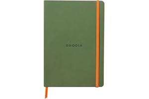 RHODIA 117440C - Sage Soft Notebook - A5 - Dotted Dot - 160 pages - Ivory Clairefontaine Paper 90 g/m - Bookmark, Elastic Closure - Faux Leather Cover - Rhodiarama Collection
