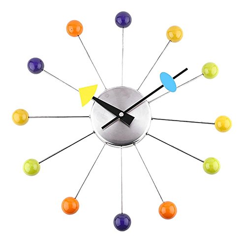 SOLEDI Wanduhr Kreativ Design künstlich mehrfarbig mit bunten Holzkugeln Präzisions Quarzwerk 14 Zoll Durchmesser