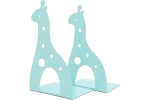 LAMURE Cute Cartoon Giraffe Shape Nonskid Metal Bookends Book End Books Holder Desk Organizer for Kids Gift Home Office Decoration (Green)