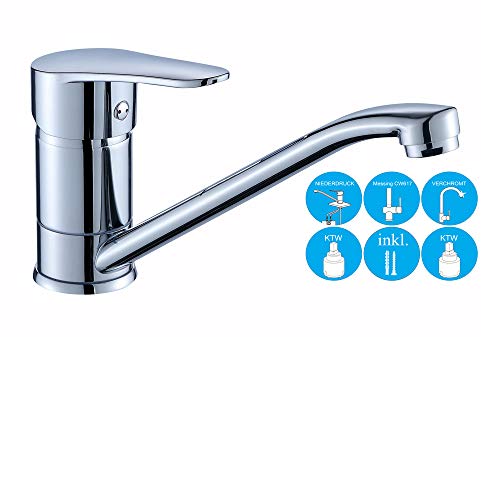 Preisvergleich Produktbild JOHO Küchenarmatur Spültischarmatur Niederdruck Mischbatterie Einhebelmischer rostfrei mit hochwertiger Keramikkartusche, DVGW zertifiziert