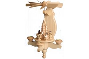 Volkskunstwerkstatt Unger Wandpyramide - Hängepyramide Engel Natur mit Spanbaum Inkl. 3 Teelichtaufstecker- Original Erzgebirge® #0890/T