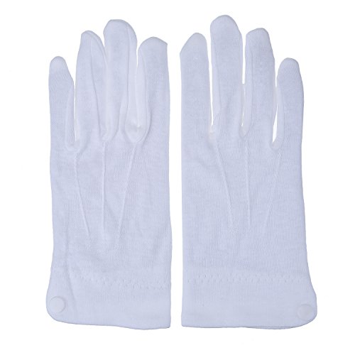Blulu Weiß Genähte Baumwollhandschuhe Parade Handschuhe mit Schnappverschluss, 2 Paar - 4