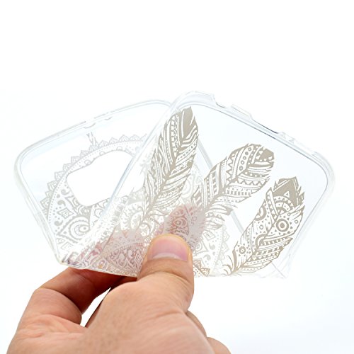 Galaxy S6 Hülle,Handyülle für Samsung Galaxy S6 Silikon Hülle Kratzfeste Scratch-Resistant,Leeook Hülle TPU Case Schutzhülle Silikon Crystal Kirstall Clear Case Durchsichtig Beautiful Weiß Traumfänger Feder Malerei Muster Transparent Weichem Silikon Schutzhülle Handy Gürtel Tasche Schutzhülle Hülle Case Cover Abdeckung Etui TPU Bumper Schale für Samsung Galaxy S6 + 1 x Schwarz Eingabestift-White Dreamcatcher Feather - 2