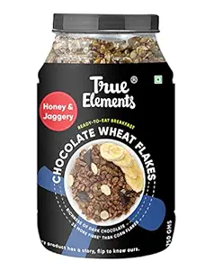 True Elements Chocolate Wheat Flakes 750g - Wheat Choco | Sugar Free | Breakfast Flakes | 100% Wholegrain Cereal