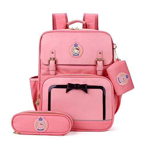Preisvergleich Produktbild XWWS 3 Sätze Schultaschen - Bowknot Kinder Rucksack, Sicherheit Reflektierende Büchertasche Mit Federmäppchen Und Kleine Brieftasche, Mädchen,Watermelonred