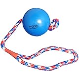 WEPO Hundespielzeug | Robuster Schleuderball / Wurfball aus Naturkautschuk ( Naturgummi ) mit Seil | Für große und kleine Hunde ideal | Starkes Material zum schleudern und zerren | gutes Wurfgewicht von 200 Gramm (Blau)