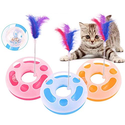Preisvergleich Produktbild Hemore Interaktives Katzenspielzeug, einlagig, Spielzeug, Spielzeug, Katze, bewegliche Feder, Spielball mit Glöckchen, Rosa