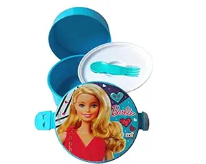 KP Cute Princesses Double Compartment 2Containers Lunch Box with Fork and Spoon for Boys and Girls (Random Colours)