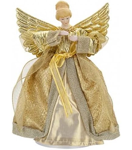 Angelo con abito oro e panna puntale albero di Natale 35 cm | vendita online su
