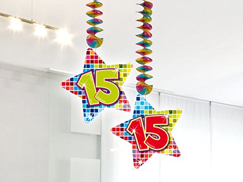 54-teiliges Partydeko Set * ZAHL 15 * für Kindergeburtstag oder 15. Geburtstag mit Girlande, Rotorspiralen, Luftschlangen und vielen Luftballons von CARPETA® - 3