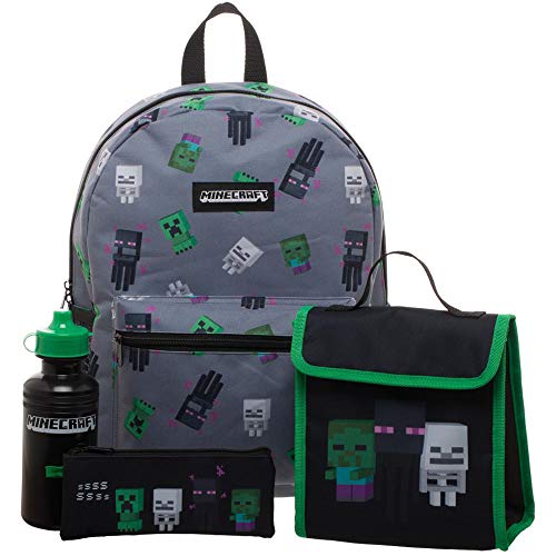 Minecraft Kids Minecraft Backpack 4 Piece Set Including Lunchbag, Water Bottle and Pencil Case
