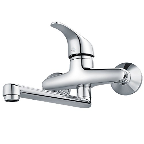 Hapilife Grifo Cocina Pared Monomando Mezclador Fregadero, Caño Giratorio Horizontal, MEDIDA ESTÁNDAR, 10 Años Garantía