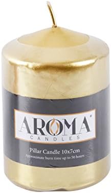 Aroma Candles Metallic Pillar Church Candle Unscented 50hrs - Gold 10 x 7cm