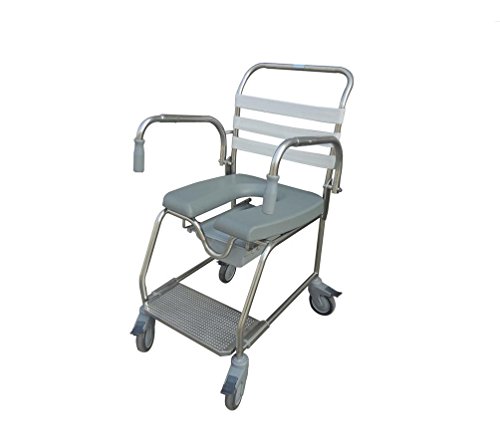 Preisvergleich Produktbild SOUMAO Manueller Rollstuhl Aluminiumlegierung Edelstahlgeländer mit Rückenlehne Bad Duschbad Stuhl Toilettenstuhl