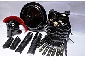 Medieval Roman King Leonidas Spartan 300 Movie Helmet W/Red Plume +Muscle Jacket+Shield + Leg + Arm Guards 300 Greek Spartan King Leonidas Gear of War Armor Shield Leonidas Helmet