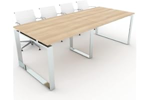 DUÓFIC Mesa de Reuniones, Conferencias y Oficinas. Estructura metálica con Marco Cerrado Color Cromado (240x100). Fabricado en España. Envio a Toda la Península. (Acacia.)