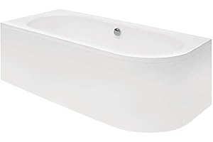 ECOLAM Badewanne Wanne Eckwanne Eckbadewanne für Zwei Modern Design Acryl weiß Avita 180x80 cm LINKS + Schürze Ablaufgarnitur Ab- und Überlauf Automatik Füße Silikon Komplett-Set