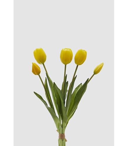 Bouquet Tulipani Artificiali Chiusi EDG Enzo De Gasperi – 4 Pezzi Con Bocciolo Giallo, H 40 Cm