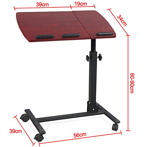 Yahee Notebooktisch Laptoptisch Laptop Notebook Tisch Notebookständer Laptopständer auf Rollen höhenverstellbar Halterung (Wine red) - 4