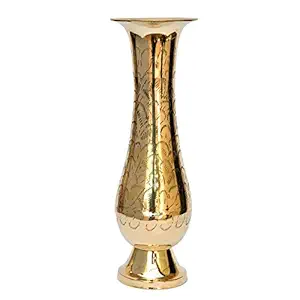 Bhimonee Decor Brass Decorative Flower Vase for Living Room | Made of Brass 12 inch Long Vase |Hand Carved Bidri Work Flower vase Brass | Ideal Diwali Gifts for Family and Friends