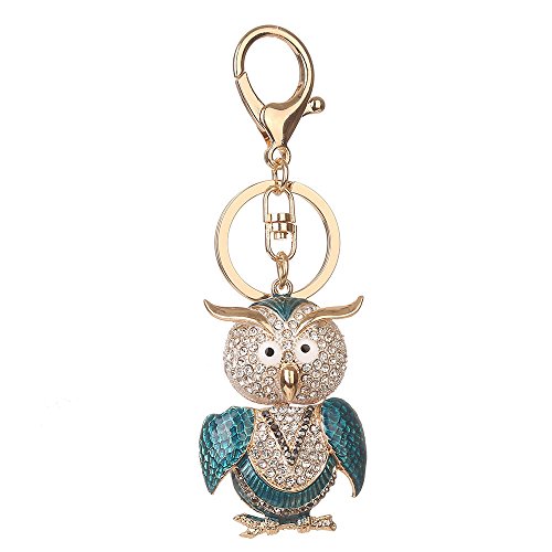 Preisvergleich Produktbild Kristallrhinestone-Schlüsselring, Chickwin Art und Weise nette Eule eschlüsselring-Handtaschen Keychain Geschenk-Schlüsselketten (Blau)