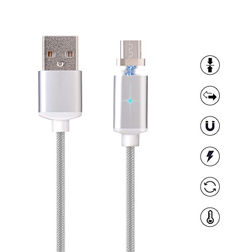Magnetische USB Ladekabel Datenkabel COOSA 1M Micro USB 2.0 Magnet Ladekabel High Speed geflochten Adapter Ladekabel für Android (Silber) - 3