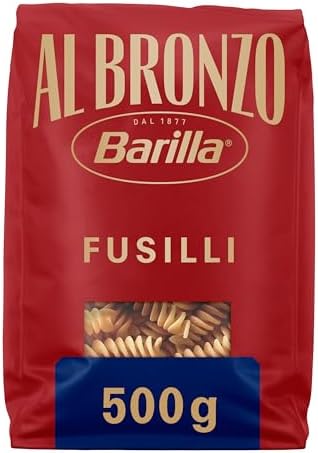 Barilla Pasta Al Bronzo Fusilli 100% Grano Italiano, Pasta Trafilata Al Bronzo con Lavorazione al Bronzo Grezzo, Ruvidità Intensa, Formato Spesso e Corposo, Alta Tenuta di Sugo e Cottura, 500 g