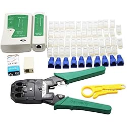 Kit outil Réseau, ALEENFOON Professionnel Kit Réseau Informatique, Testeur de Câble Réseau RJ45 RJ11 Cat5e Cat6 Cat7 Outil de Sertissage / Pince à Sertir, 50pcs RJ45 Internet Coupleur (65pcs Set)