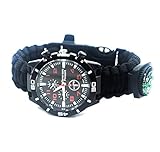 Bibu, Überlebensarmband, 6 in 1,  Paracord-Armband, für Outdoor-Aktivitäten, multifunktionales Notfall-Armband, schwarz