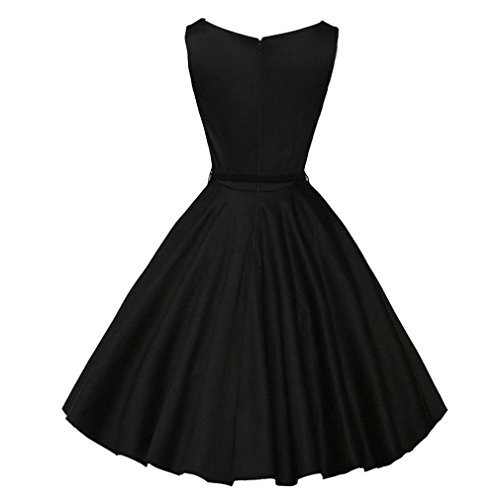 SANFASHION Femme Fille Femme Rétro Sexy Cocktail Soirée Robe Classique Vintage années 50 's 60's Style Audrey Hepburn Rockabilly Swing Robe de Bal sans Manches (A1, L)