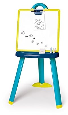 Smoby Toys- 410607- Tableau Plastique, Ardoise double face, Magnétique / Craie, + Feutres et Craies Inclus, Bleu