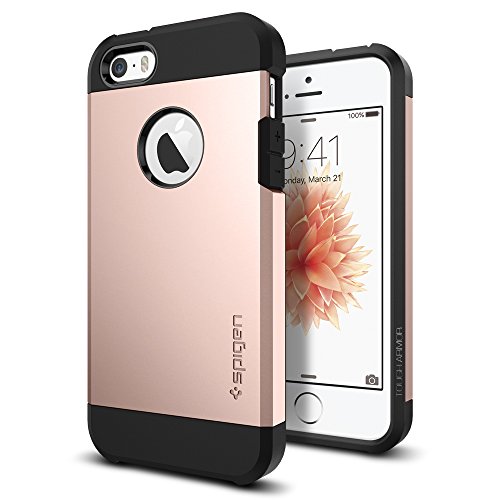 iPhone SE Case, Spigen [Tough Armor] HEAVY DUTY [Rose Gold] EXTREME Protection Dual Layer Case for iPhone SE/5S/5 - Rose Gold (041CS20190)