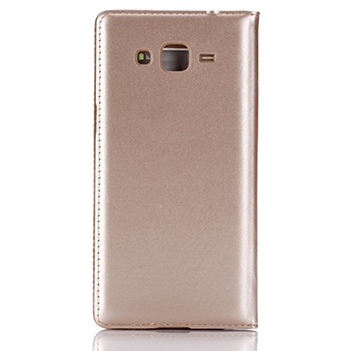 e-max 4 in 1 Schutzhülle Flip Cover mit rundem Sichtfenster für Samsung Galaxy Grand Prime SM-G530FZ, inklusive Displayschutzfolie und Eingabestift, Weiß - 2