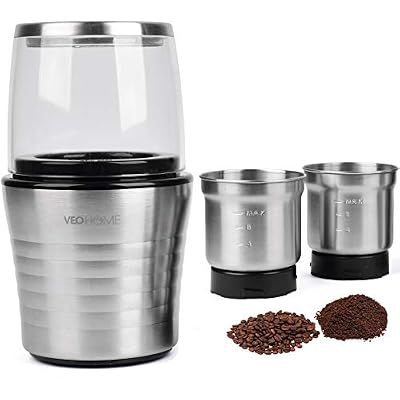 VeoHome Moulin à café et mixeur électrique VeoHome broyeur pour grains de café, graine de lin et autres épices - inox