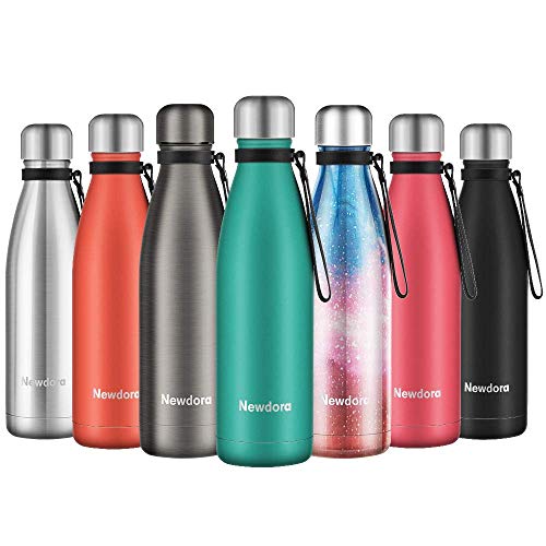 Newdora Bottiglia Acqua in Acciaio Inox 500ml, Tazze da Viaggio, Borraccia Termica Isolamento Sottovuoto a Doppia Parete, per Campeggio di Sport Esterni Escursionismo Escursioni in Bicicletta, Verde