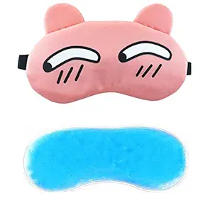 Jenna Line Cartoon Polyester Ice Gel Eye Mask for Insomnia, Meditation, Puffy Eyes and Dark Circles - Pink