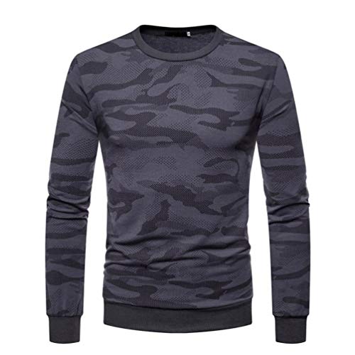 Preisvergleich Produktbild URSING Herren Cargo Pullover Sweatshirt Hoodie Sweater Camouflage Herbst Langarmshirt mit Rundhalskragen Basic Fitness Sport Gym Training Täglichen Crewneck Modern Longsleeve (Dunkelgrau,L)