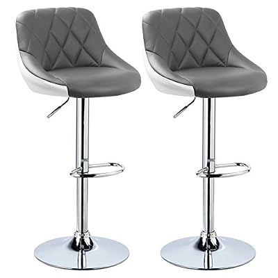 WOLTU BH30grw-2 Design 2 Couleurs Tabouret de Bar Lot de 2 avec siège Bien rembourré,tabourets en Cuir Artificiel réglable,Gris Blanc