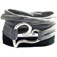 Wickelarmband Letter in schwarz und grau - breites Stoffarmband mit Herz - onesize - endlos