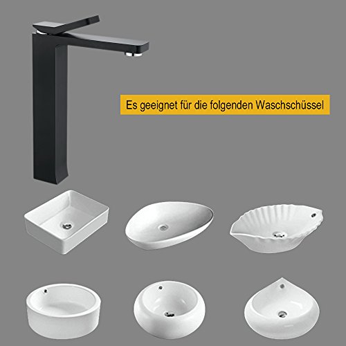 Homelody Hohe Wasserhahn mit Schwarz Lack Einhebel Waschtischarmatur Waschbeckenarmatur Waschbecken Waschtisch Badarmatur Bad Armatur - 5