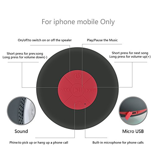 NeuftechÂ® Altoparlante Cassa Speaker Bluetooth Impermeabile da Doccia Portatile con Microfono Incorporato per iPhone e Smartphone Android e Tablet PC, ecc (rosso)
