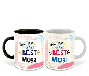 DecorVecor Mosa and Mosi Inspired Black & White Inner Colour Set of 2 Coffee Mug- Mosa Ji, Mosi Ji, Best Quotes, Happy Birthday, Relation, Couple, Unique Gifts (Mosa & Mosi)