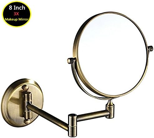 8 Inch Two-Sided Swivel Wall Mount Magnifying Makeup Mirror, 12 Inch Extension Mirror,Chrome Finished (3x Magnification Mirror) (Antique copper)