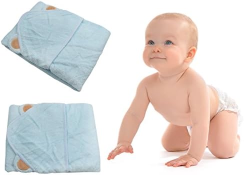 Runer 70%Bamboo+30%Cotton Baby Hooded Towel-35"*35"inch 90*90cm-GSM500-White/Blue-with bear ears (Blue)