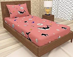 PRIDHI Super Soft Fabric Fitted Cotton Single Bedsheet with One Pillow Cover for Home, Bedroom, Kids Bedsheet (60 x 90 Inch, Mulit 3)